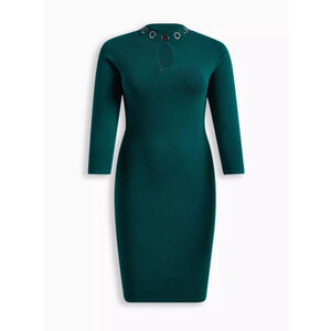 NWT Green Torrid Fitted At The Knee Ribbed Sweater Gromet Bodycon Dress SZ 3X
